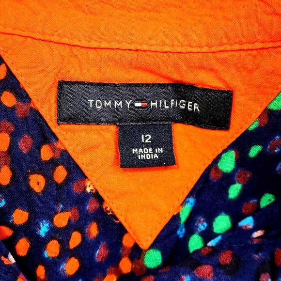 Tommy Hilfiger Girl's Sleeveless Shirt Dress Navy Multicolor Abstract Dots - Picture 4 of 5
